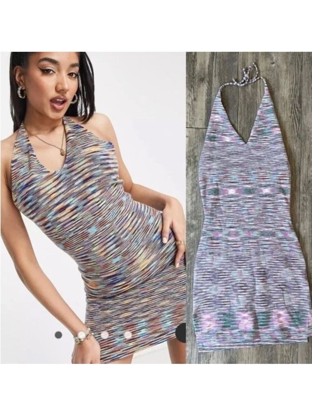 SNDYS X Revolve Sundays Knit Halter Mini Dress in Pink and Grey